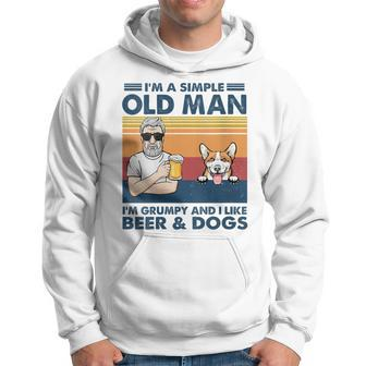 Vintage Grumpy Old Man Like Beer And Dogs Red Corgi Grandpa Hoodie - Monsterry DE