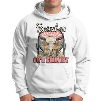 Vintage Raised On 90'S Country Music Bull Skull Western Hoodie - Monsterry AU