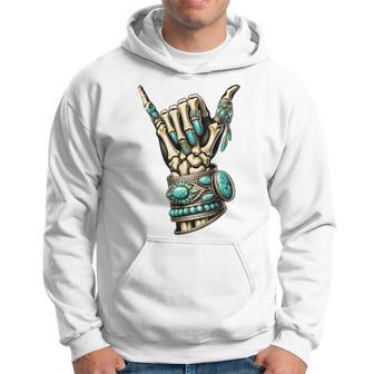 Western Skeleton Jewelry Western Turquoise Skeleton Hand Hoodie - Monsterry UK