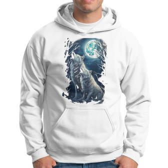 White Wolves Howling At Moon Vintage Wolf Lover Hoodie - Monsterry UK