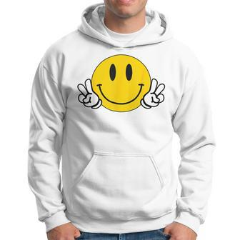 Yellow Smile Face Cute Checkered Peace Smiling Happy Face Hoodie | Mazezy
