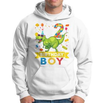 Youth 2 Year Old Dinosaur Building Blocks 2Nd Birthday Boy Hoodie - Thegiftio UK