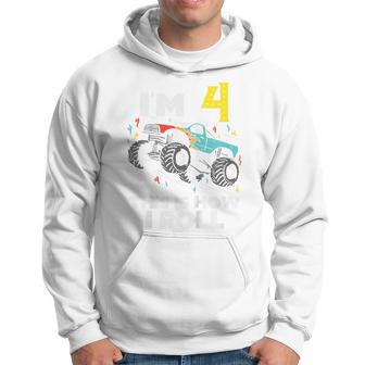 Youth Im 4 How I Roll Monster Truck Cute 4Th Birthday Boys Hoodie - Thegiftio UK