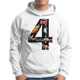Youth 4Th Birthday Boys Cars Vehicles 4 Years Birthday Hoodie - Thegiftio UK