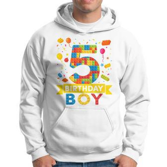 Youth 5 Year Old Building Blocks 5Th Birthday Boy Hoodie - Thegiftio UK