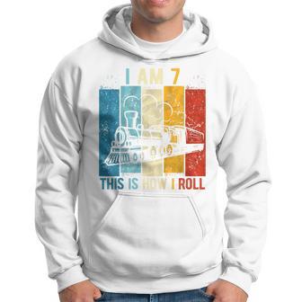 Youth 7Th Birthday Boy Train 7 Year Old Birthday Hoodie - Thegiftio UK