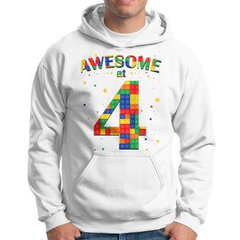 Youth Building Blocks Bricks Awesome At 4 Years Old Birthday Boy Hoodie - Thegiftio UK