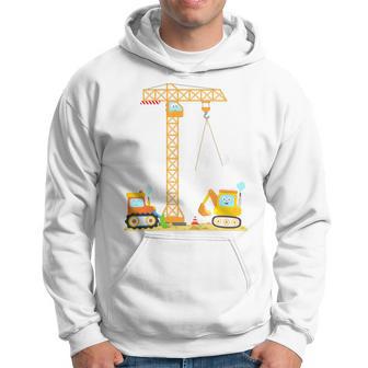 Youth Construction Site 4Th Birthday Excavator Crane Boys Vehicles Hoodie - Thegiftio UK