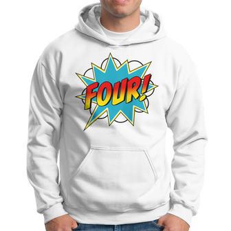 Youth Four 4Th Birthday Superhero Boys 4 Years Old Comic Book Hoodie - Thegiftio UK
