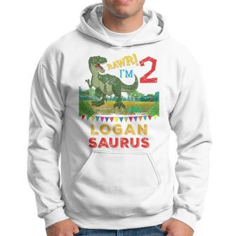 Youth Logan Saurus Rawr I'm 2 Dinosaur T-Rex Personalized Name Hoodie - Seseable