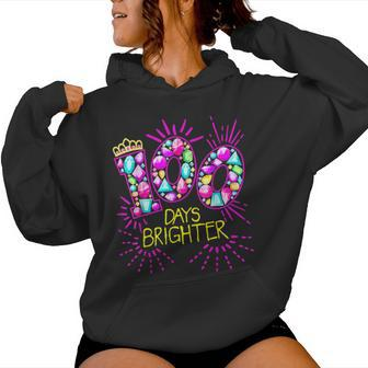 100 Days Brighter Teacher Girls 100 Days Of School Diamond Women Hoodie - Thegiftio UK