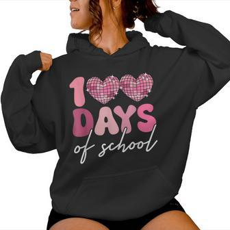 100 Days Of School Teacher Disco Hearts 100Th Day Of School Women Hoodie - Thegiftio UK