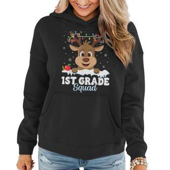 1St Grade Teacher Christmas First Grade Squad Reindeer Xmas Women Hoodie - Seseable