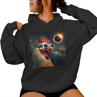 2024 Solar Eclipse Chicken Wearing Glasses Totality Women Hoodie - Seseable