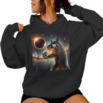 2024 Solar Eclipse Horse Wearing Glasses Totality Women Hoodie | Mazezy