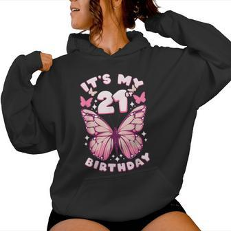 21St Birthday Girl 21 Years Butterflies And Number 21 Women Hoodie - Thegiftio UK