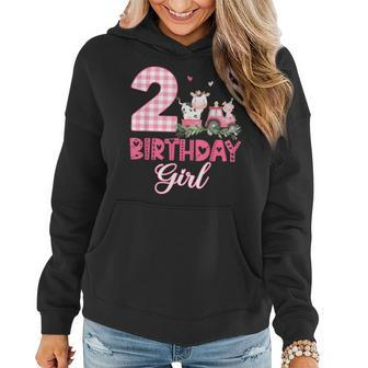 2Nd Birthday Outfit Girl Two Year Old Farm Cow Pig Tractor Women Hoodie - Seseable