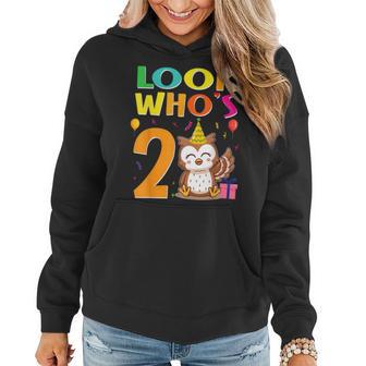 2Nd Birthday Owl Look Whoos 2 Years Old Party Women Hoodie - Seseable