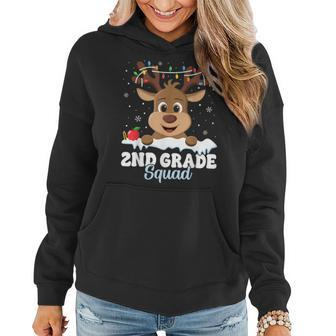 2Nd Grade Teacher Christmas Second Grade Squad Reindeer Xmas Women Hoodie | Mazezy