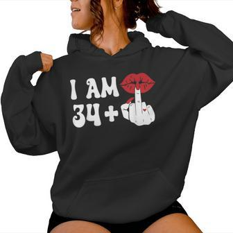I Am 34 1 Middle Finger & Lips 35Th Birthday Girls Women Hoodie - Thegiftio UK