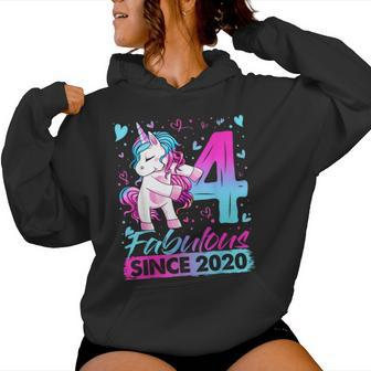 4 Years Old Flossing Unicorn 4Th Birthday Girl Party Women Hoodie | Mazezy