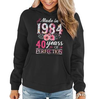 40 Year Old Made In 1984 Floral Flower 40Th Birthday Womens Women Hoodie - Monsterry DE