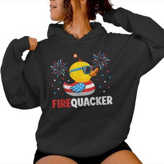 4Th Of July Duck Firequacker Patriotic Fourth Of July Women Hoodie - Seseable