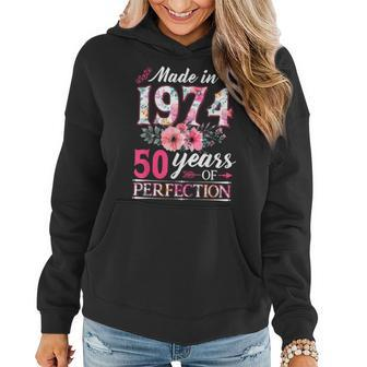 50 Year Old Made In 1974 Floral Flower 50Th Birthday Womens Women Hoodie - Seseable