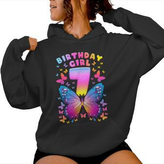 7Th Birthday Girl 7 Years Butterfly Number 7 Women Hoodie - Monsterry DE