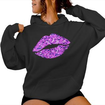 80S & 90S Kiss Mouth Lips Motif Vintage Purple Women Hoodie - Thegiftio UK