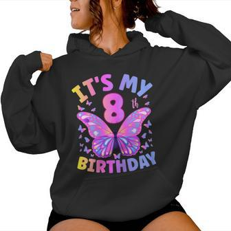 8Th Birthday For Girls 8 Year Old Butterfly Birthday Women Hoodie - Seseable