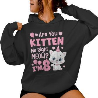 8Th Cat Birthday Party Eight Year Old Girl Kitty Birthday Women Hoodie - Seseable