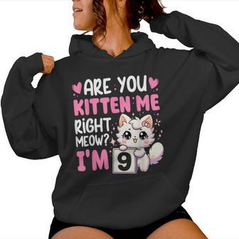 9Th Birthday Girl 9Yr Nine 9 Year Old Kitten Cat Bday Women Hoodie - Thegiftio UK