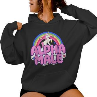 Alpha Male Unicorn Sarcastic Ironic Weird Y2k Humor Women Hoodie - Seseable