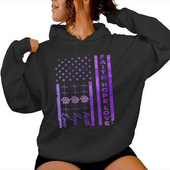 Alzheimers Awareness Faith Hope Love Purple American Us Flag Women Hoodie - Monsterry CA