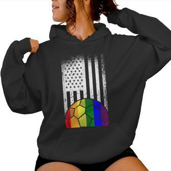American Flag Soccer Ball Lgbt-Q Rainbow Gay Pride Ally Women Hoodie - Monsterry CA