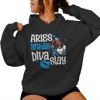 Aries Girl Melanin Queen April Woman March Birthday Diva Women Hoodie - Seseable