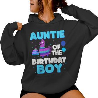 Auntie Of The Birthday Boy Llama Family Party Decorations Women Hoodie - Thegiftio UK