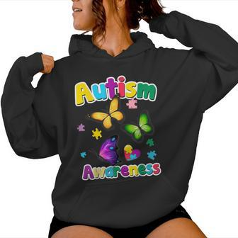 Autism Awareness Butterfly Puzzle Pieces Women Hoodie - Monsterry DE