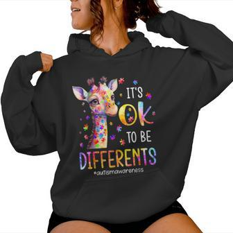 Autism Awareness Cute Giraffe Animal It's Ok To Be Different Women Hoodie - Seseable