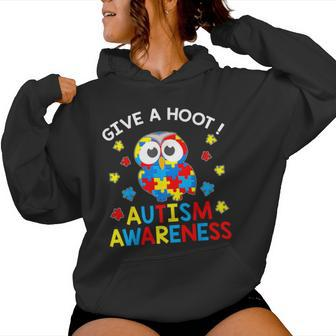 Autism Awareness Give A Hoot Owl Puzzle Women Hoodie - Monsterry