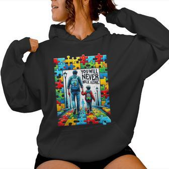 Autism Dad Mom You Will Never Walk-Alone Support Autism Women Hoodie - Seseable