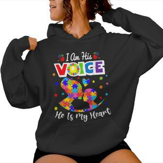 Autism Mom I'm His Voice He Is My Heart Autism Awareness Women Hoodie - Seseable