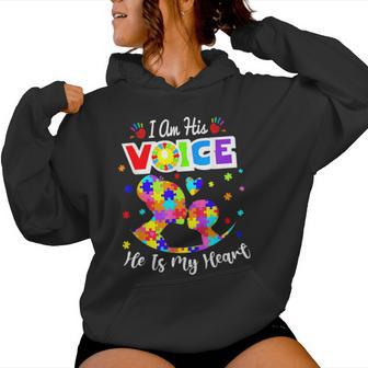 Autism Mom Im His Voice He Is My Heart Autism Awareness Women Hoodie - Monsterry UK