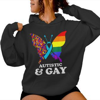 Autistic & Gay Autism Awareness Lgbt Pride Butterfly Autism Women Hoodie - Thegiftio UK