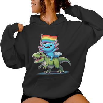 Axolotl Dinosaur Rainbow Flag Pride Gay Lesbian Proud Ally Women Hoodie - Seseable