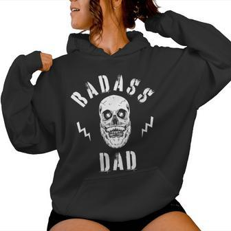 Badass Dad Cool Fathers Day Dad Skull Women Hoodie - Monsterry