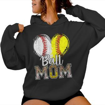 Ball Mom Heart Baseball Softball Mama 2024 Women Hoodie | Mazezy