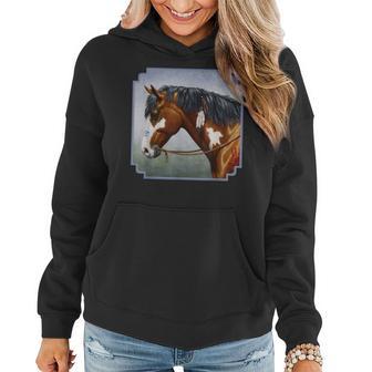 Bay Pinto Native American War Horse Portrait Women Hoodie - Monsterry UK