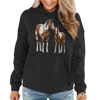 Beautiful Brown Pinto Bay Paint Horse Mare & Foal Women Hoodie - Monsterry